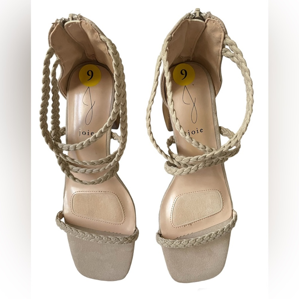 Joie suede Felina Taupe Braid Strap Block Heel sandals